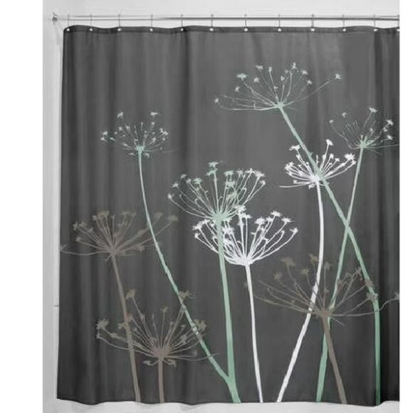 iDesign Fabric Shower Curtain Thistle Grey Teal and White 72x72 inches  3626 - Picture 1 of 3